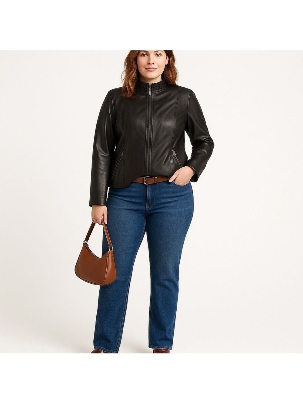 NAUTICA edgy genuine Leather Jacket black zip up pockets moto style medium